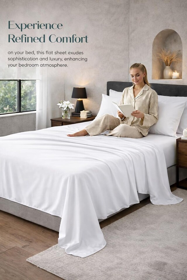 image 1 of HOMES-LINEN Microfibre Flat Sheet Easy Care Bed Sheet
