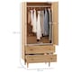 image 5 of HOMCOM 2 Door Wardrobe with 2 Drawers, Hanging Rail, Anti-tipping Design for Bedroom Clothes Storage Organiser, Natural Wood Colour