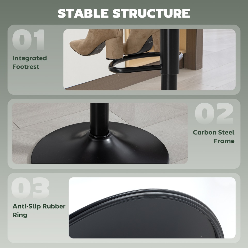 image 1 of HOMCOM Bar Stools Set of 2, Modern Swivel Barstools for Dining Room | Black | Green | 37 x 44 x 82-104 cm
