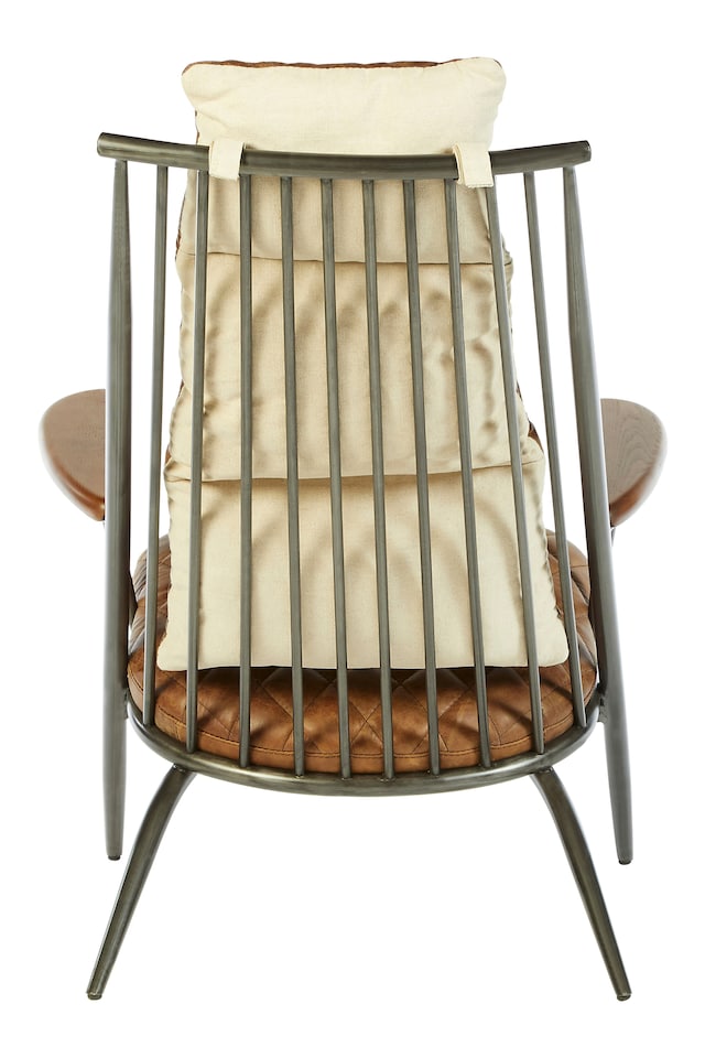 image 1 of Light Brown Leather Chair,Luxe Accent Seat,Occasional Chair With Ash Wood Armrests,Ideal For Outdoor Use | Brown