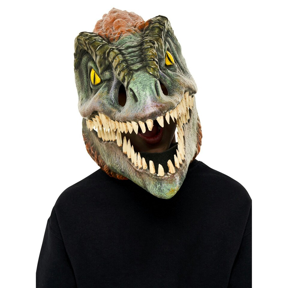 image 1 of Jurassic World Pyroraptor Movable jaws Mask - Green/Orange - One Size