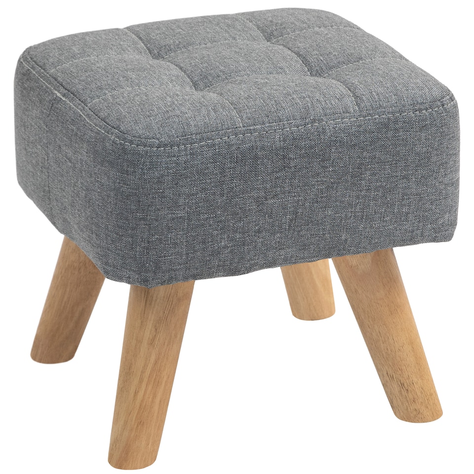 image 1 of HOMCOM Modern Tufted Footstool, Fabric Foot Stool with Rubber Wood Legs, Padded Seat, for Living Room, Bedroom, Entryway, Grey | Grey