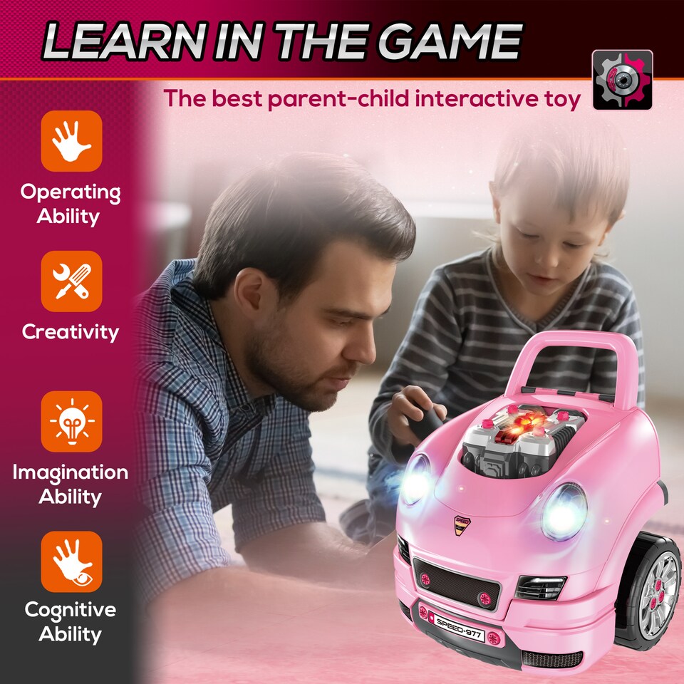 image 1 of HOMCOM Kids Truck Engine Toy Set w/ Horn, Light, Car Key, for Ages 3-5 Years - P