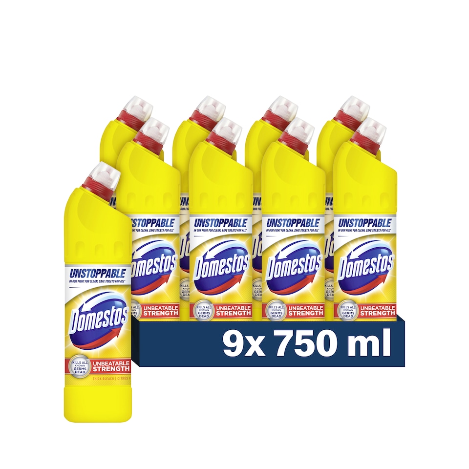 image 1 of Domestos Extended Germ Kill Citrus Fresh Bleach 750ml | Yellow | 9 - Yellow | 6750ml | 9
