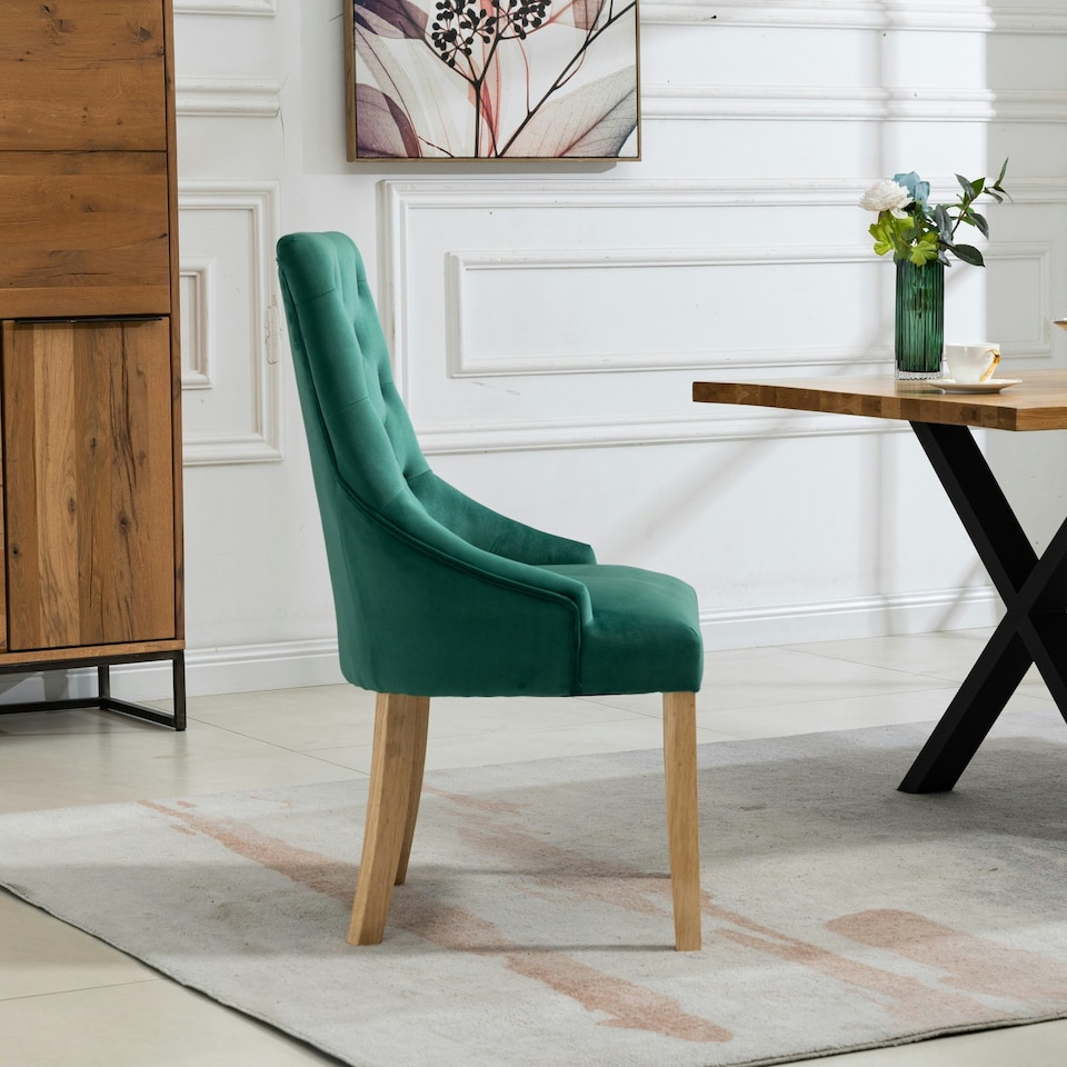 image 1 of Ravenna Velvet Dining Chairs - Set of 2 - Green