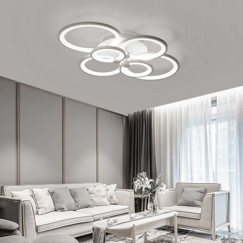 image 1 of Living and Home Nordic Modern Circular LED Semi-Flush Ceiling Light White