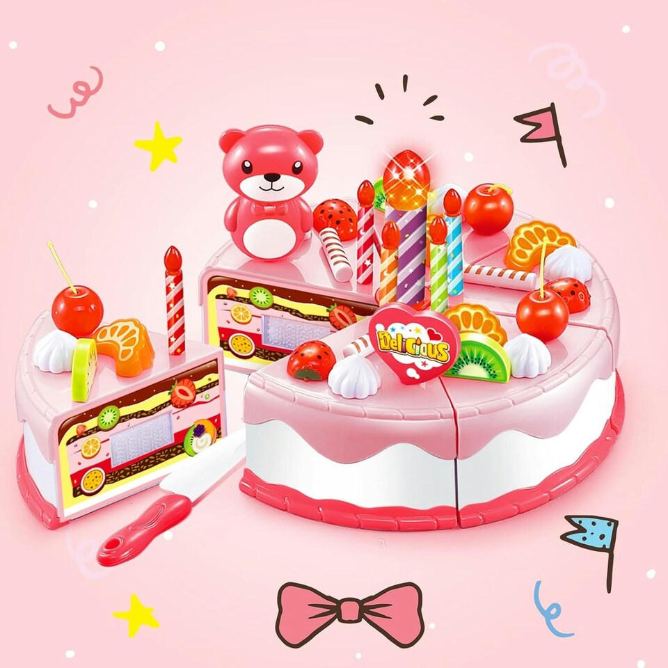 image 1 of Baby Doll Birthday Clothes Set Pretend Play Cake Cutting and Decorating Accessories for 12-16 inch Dolls doll not included