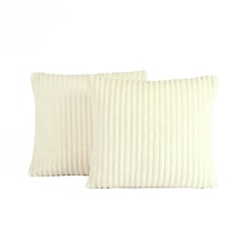 OHS 2 x Ribbed Soft Fleece Cushion Covers, 45x45cm - Cream