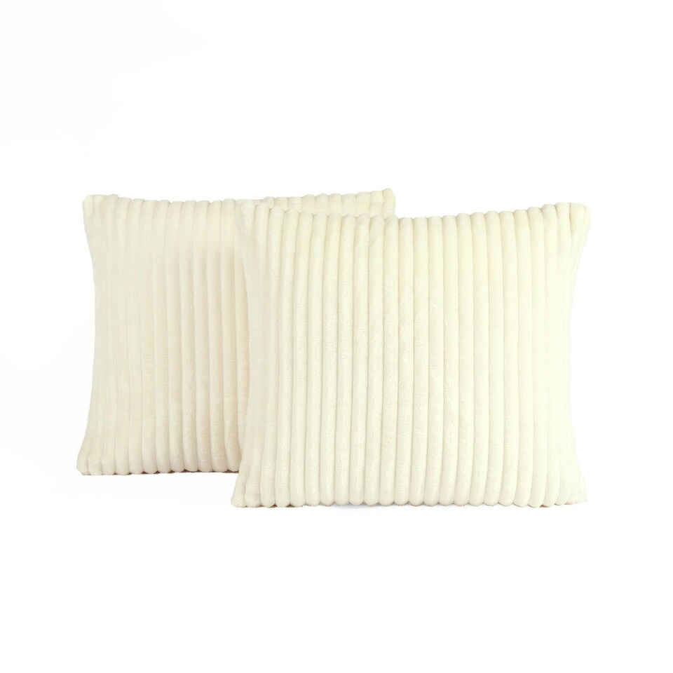 image 1 of OHS 2 x Ribbed Soft Fleece Cushion Covers, 45x45cm - Cream