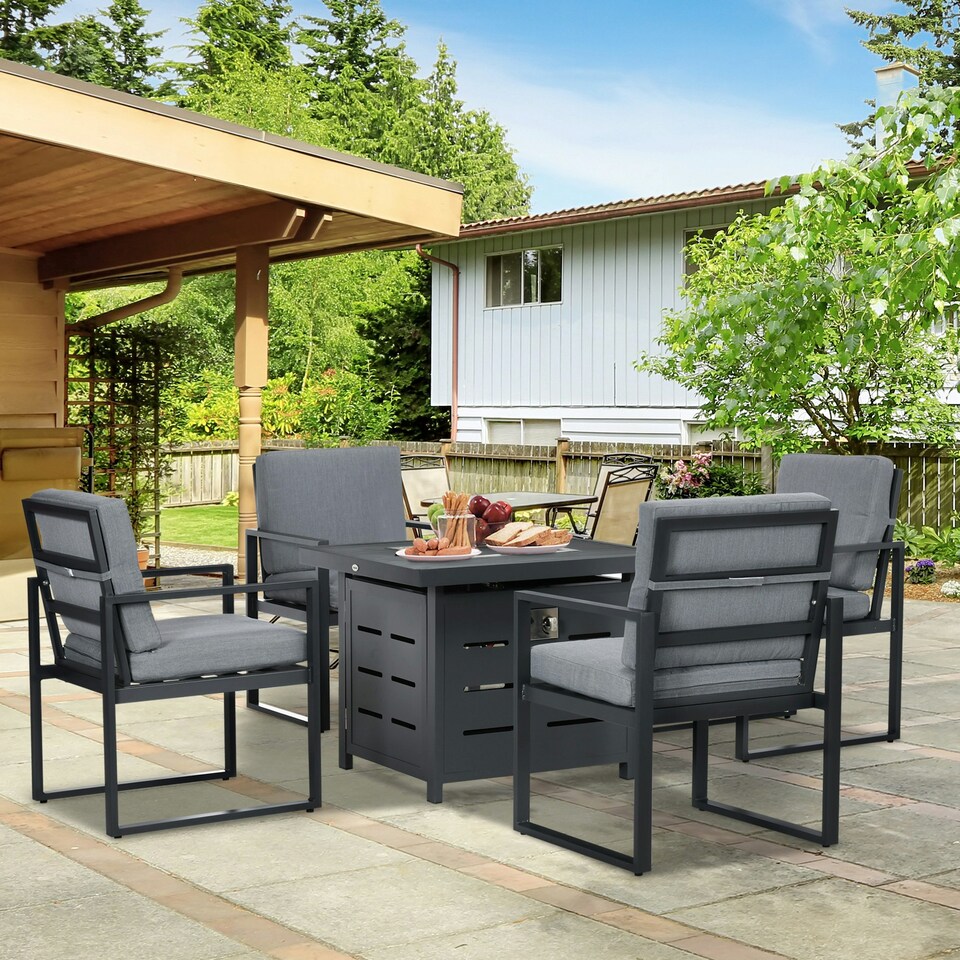 image 1 of Outsunny 4 Seater Garden Furniture Set with Gas Firepit Table, Grey