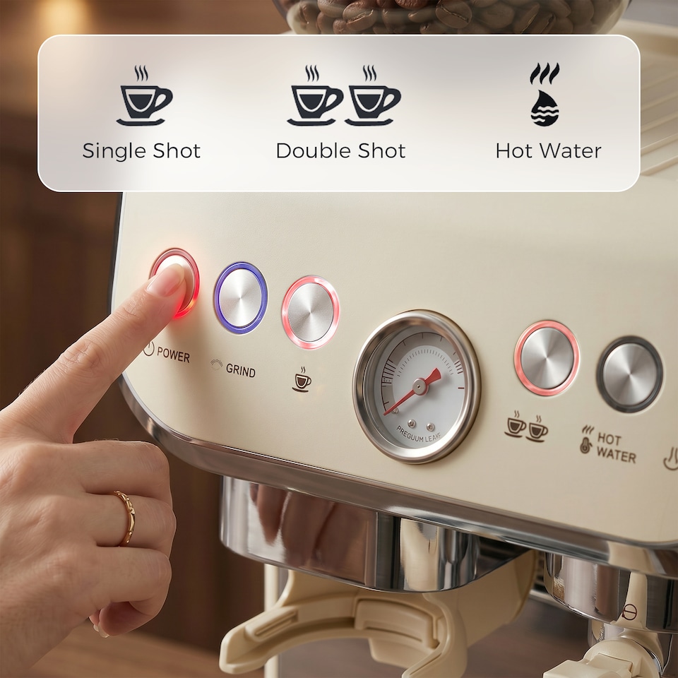 image 1 of HOMCOM Espresso Machine, Bean Grinder & Steam Wand, 15 Bar Pressure
