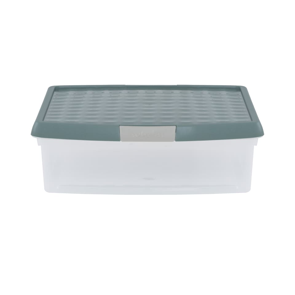 image 1 of Wham Clip 5x 13.2L Square Plastic Storage Boxes with Clip Lock Lids. Ideal for Home, Office, Toys & More - Clear/Green Milieu | Green | Green Milleu | 5