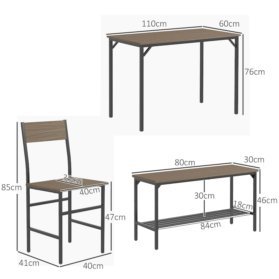 image 1 of HOMCOM Dining Table and Chairs Set of 4 with 2 Chairs Bench for Kitchen Grey