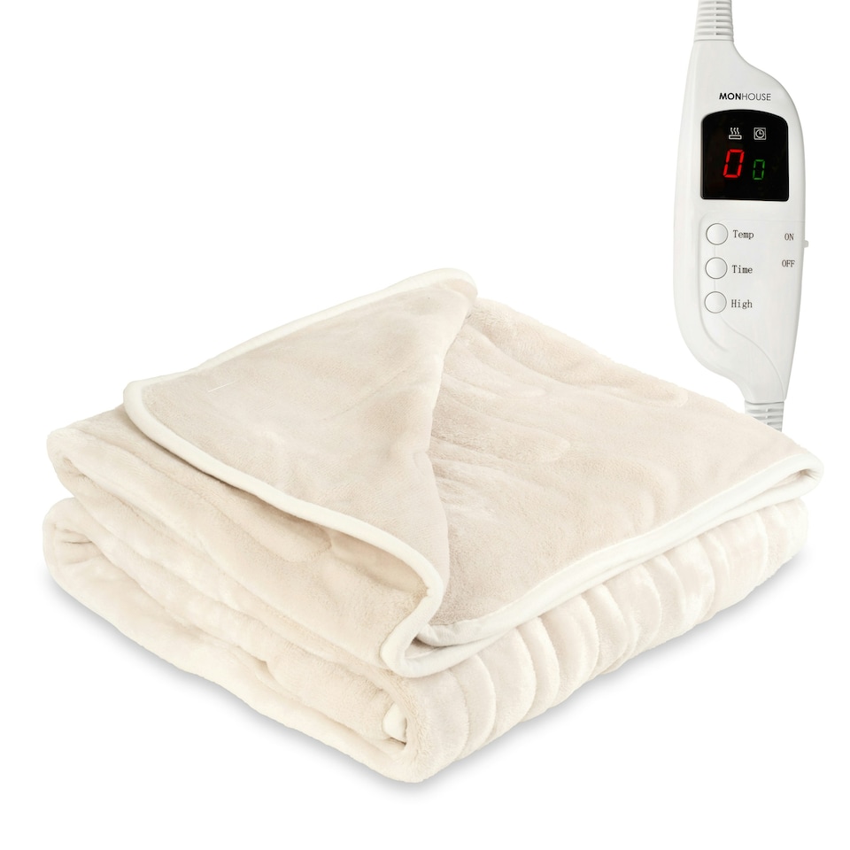 image 1 of MONHOUSE Heated Throw - Single Electric Blanket - 130 x 160 cm - Digital Controller - 9H Timer, 9 Heat Settings, Auto Shutoff