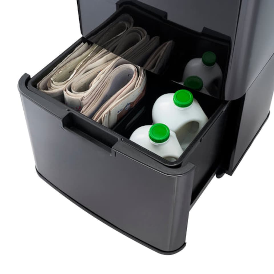 image 1 of Cooks Professional Recycling Sensor Bin 75L with Dual Compartments & Food Caddy | Black | Black & Copper