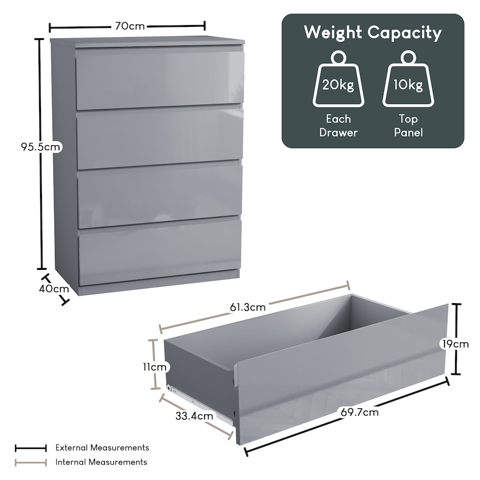 image 1 of Vida Designs Glinton 4 Drawer Chest of Drawers Bedroom Storage, 100% FSC, Grey