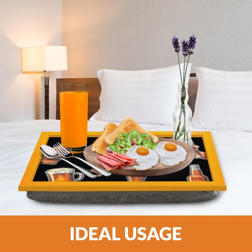 image 1 of GEEZY Brewhouse Design Wooden Lap Serving Tray with Bean Bag Cushion 44x34cm