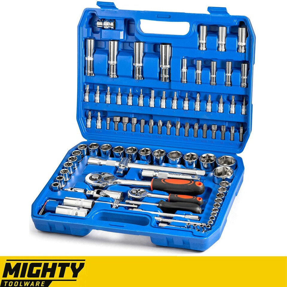 image 1 of 94PC 1/2" & 1/4" SOCKET SET & SCREWDRIVER BIT TORX RATCHET DRIVER CASE TOOL KIT