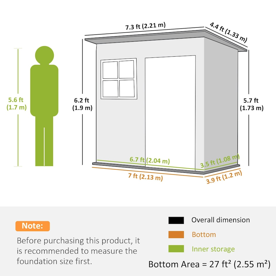 image 1 of Outsunny 7 x 4ft Galvanised Steel Garden Shed with Foundation Kit, Green