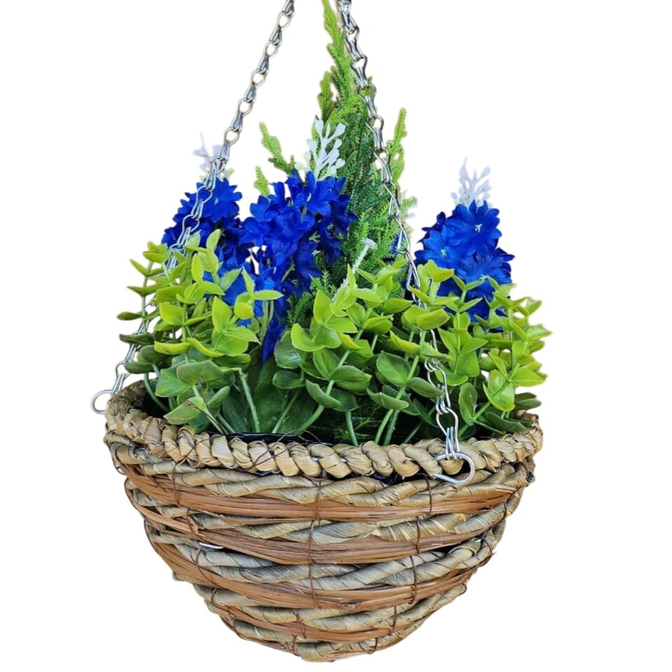 image 1 of Best Artificial 25cm / 10 Inch Blue Hyacinth Hanging Basket - Suitable for Outdoor Use - Weather & Fade Resistant | Red | Red | 1