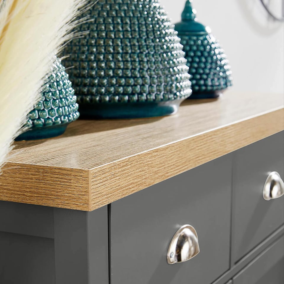image 1 of Sideboard 2 Door 2 Drawer Storage Cupboard Shelf 36mm Oak Top | Grey