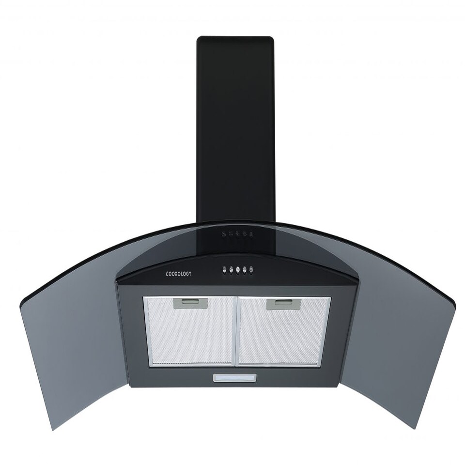 image 1 of Cookology 100cm Black Curved Glass Chimney Cooker Hood - Energy Rating A