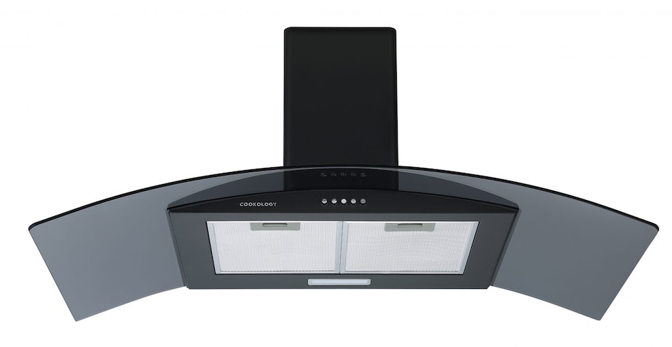 image 1 of Cookology 100cm Black Curved Glass Chimney Cooker Hood - Energy Rating A