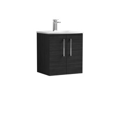 Balterley Modern Bathroom 2 Soft Close Door Wall Hung Vanity & Curved Basin | Black | Charcoal Black | 570 x 510 x 440mm