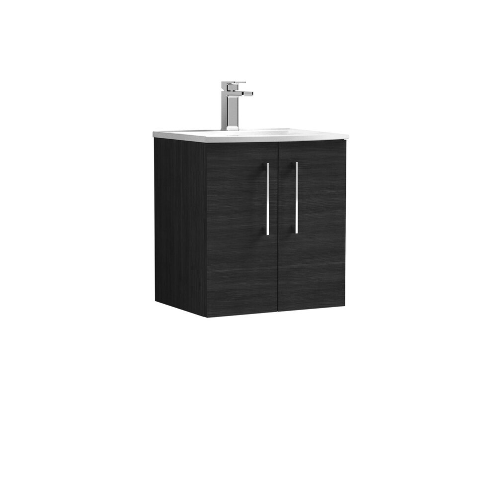image 1 of Balterley Modern Bathroom 2 Soft Close Door Wall Hung Vanity & Curved Basin | Black | Charcoal Black | 570 x 510 x 440mm