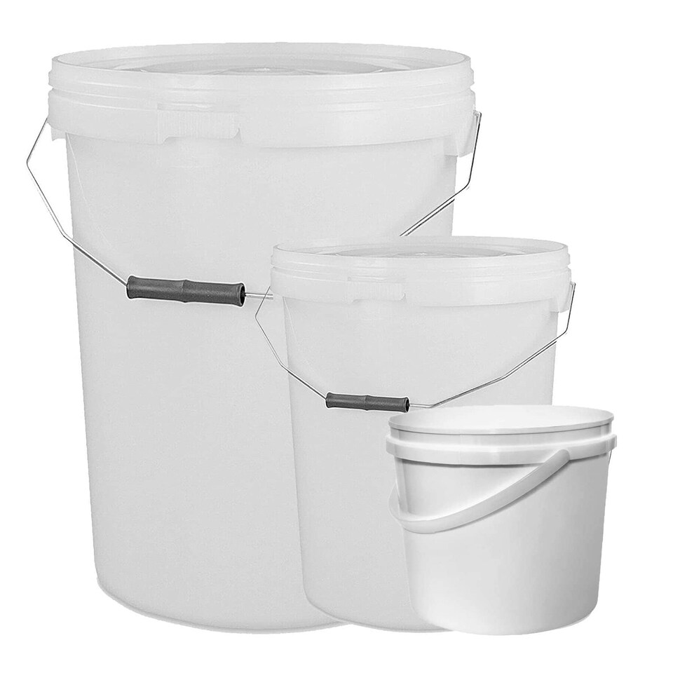 image 1 of 5 x Strong Heavy Duty 25L White Multi-Purpose Plastic Storage Buckets With Lid & Handle