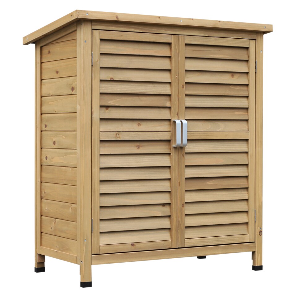 image 1 of Outsunny Garden Shed Wooden Garden Storage Shed 2 Door Unit Solid Fir Wood Garage Tool Organisation Cabinet, 87L x 46.5W x 96.5Hcm, Natural
