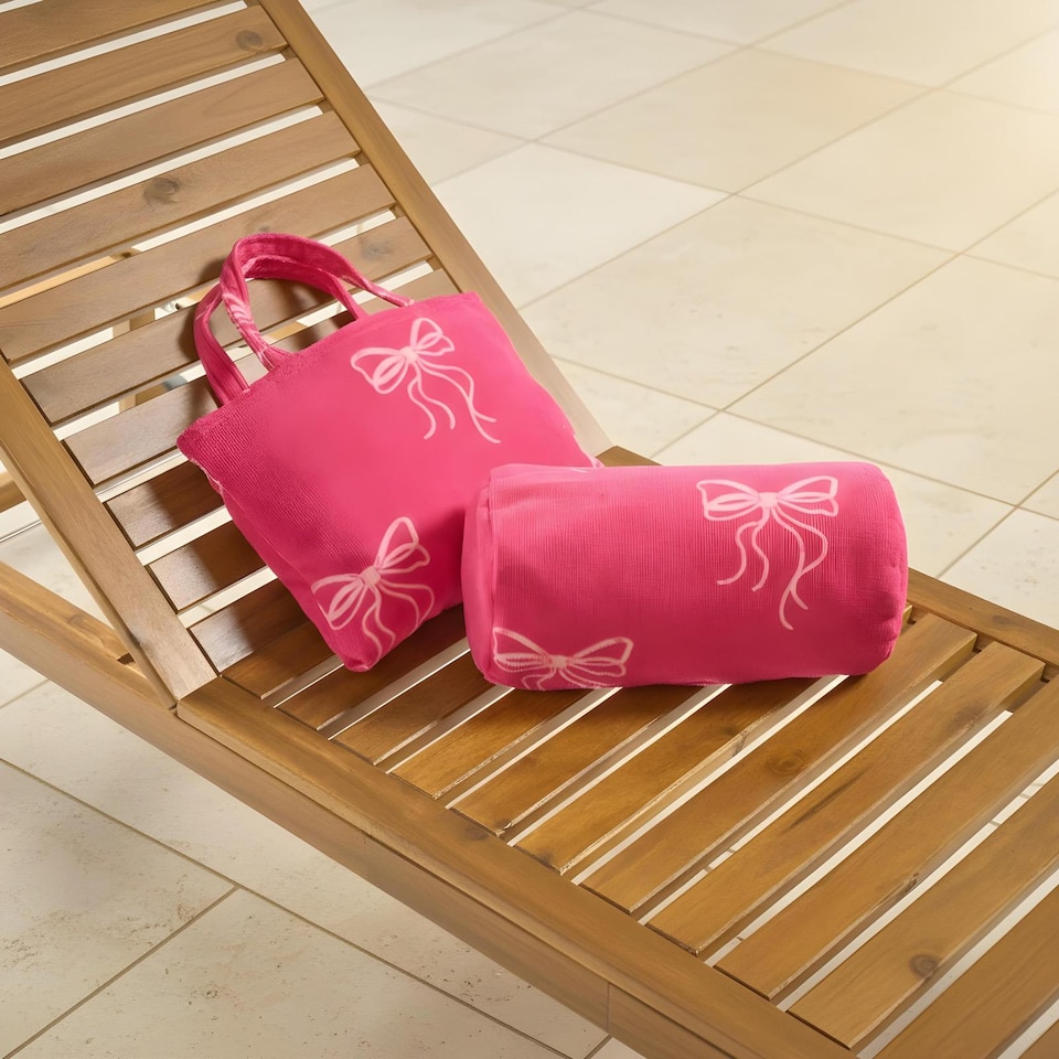 image 1 of OHS Bows Print Beach Bolster Neck Back Support Pillow | Pink | Pink