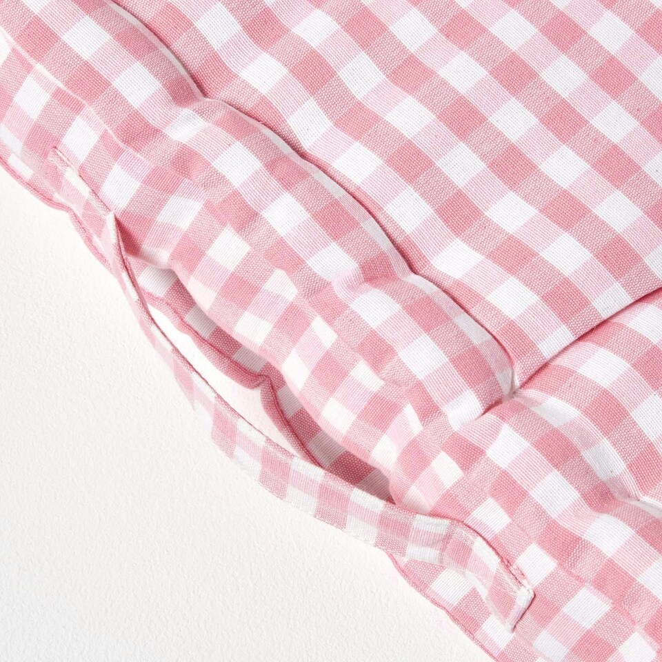image 1 of Homescapes Cotton Gingham Check Pink Floor Cushion - 50 x 50 cm | Pink | 50 x 50 cm