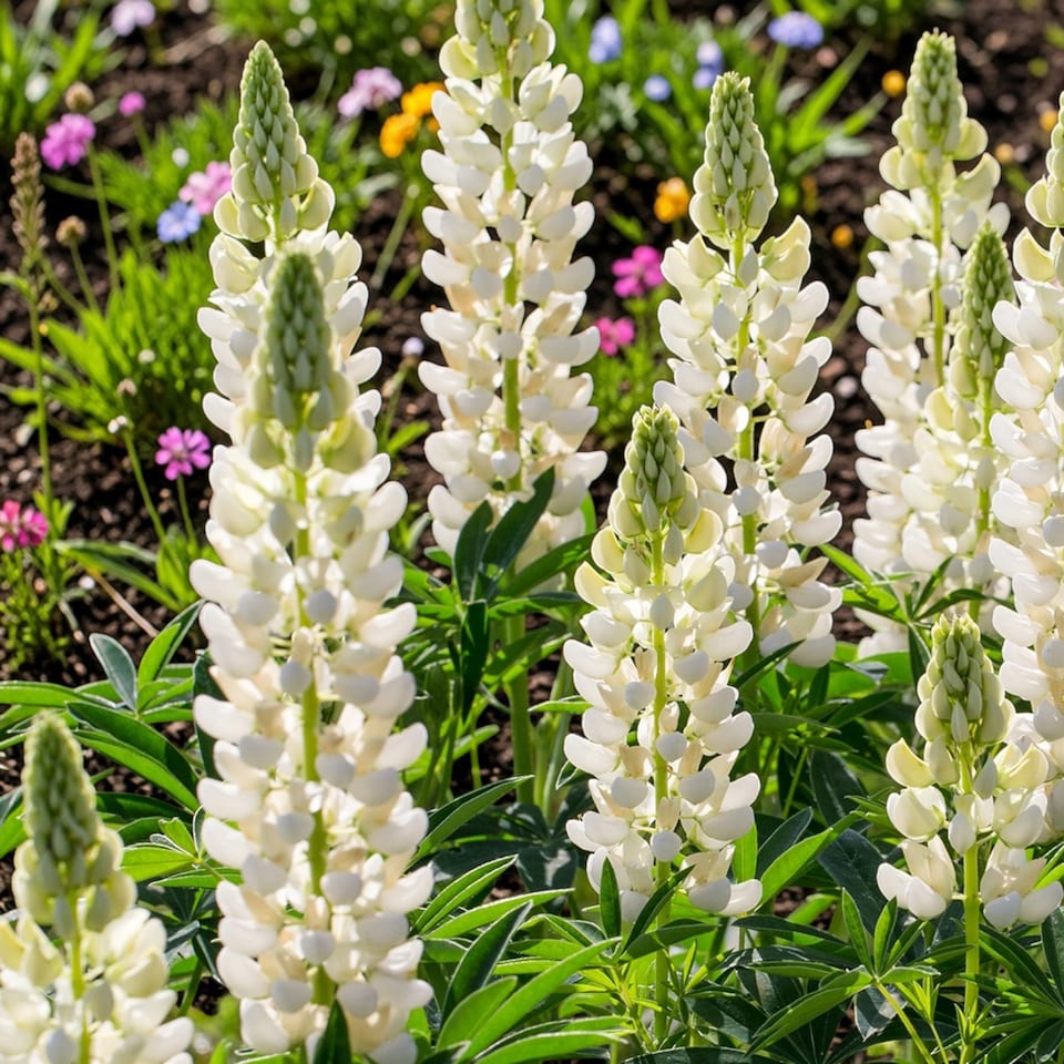 image 1 of Carbeth Plants Lupin Gallery White in 2L Pot - Compact Hardy Lupin Perennial with White Flower Spikes
