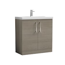 Balterley Contemporary Bathroom 2 Soft Close Door & Thin-Edge Floor Standing Vanity Unit Basin | Brown | Solace Oak | 850 x 810 x 395mm