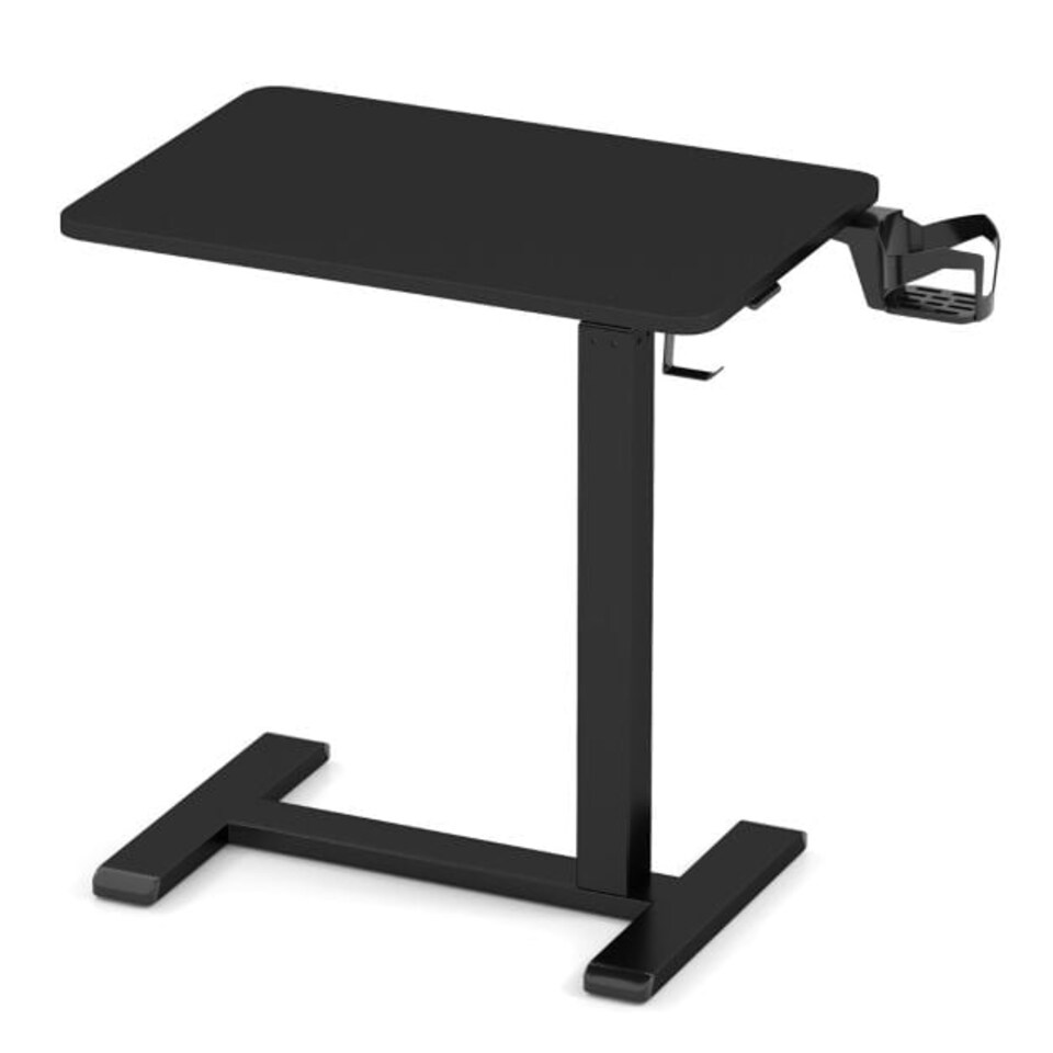 image 1 of COSTWAY Height Adjustable Computer Table with Cup Holder Black Black