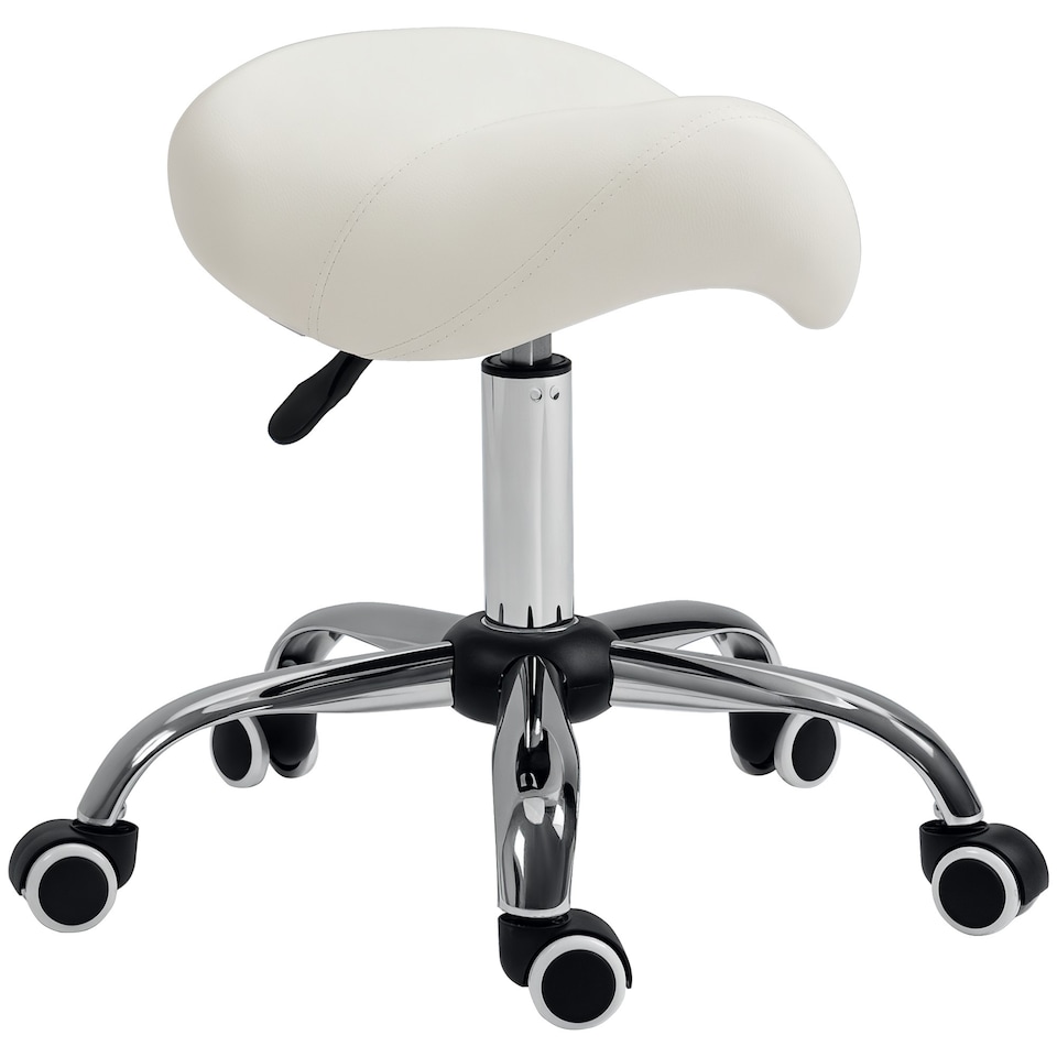 image 1 of HOMCOM Cosmetic Stool 360 Rotate Height Adjustable Salon Massage Spa Chair Hydraulic Rolling Faux Leather Saddle Stool Mobility, Cream