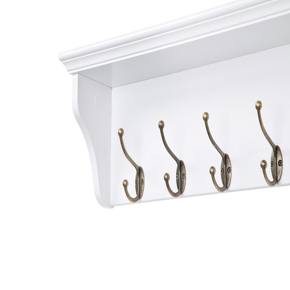 image 1 of Elegant Brands Richmond Wall-Mounted Coat Rack with 9 Hooks and Shelf White | L