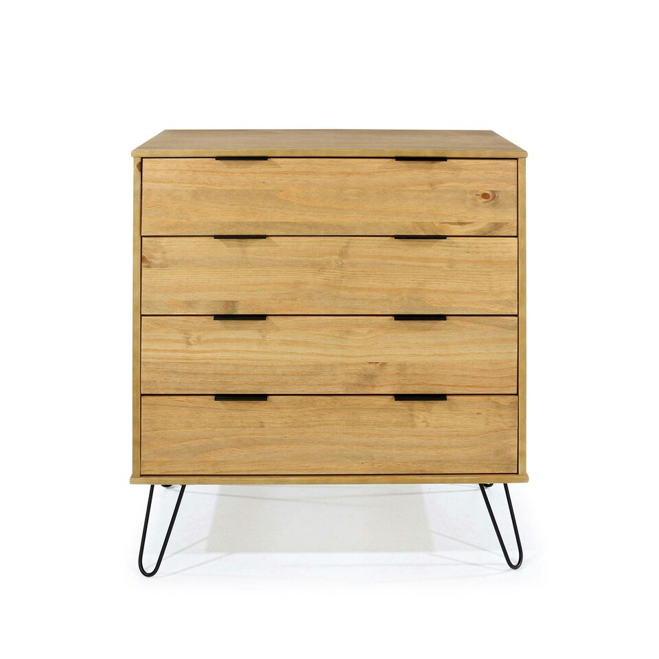 image 1 of Core Products Augusta Industrial 4 Drawer Pine Chest of Drawers H90.3cm x W76.5cm x D39.5cm Brown