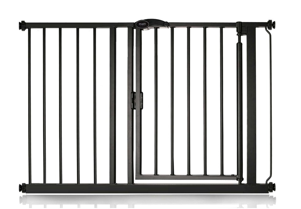 image 1 of Safetots Pressure Fit Self Closing Stair Gate, 111cm - 118cm, Matt Black, Auto Closing Baby Gate, Safety Barrier for Toddler, Easy Installation