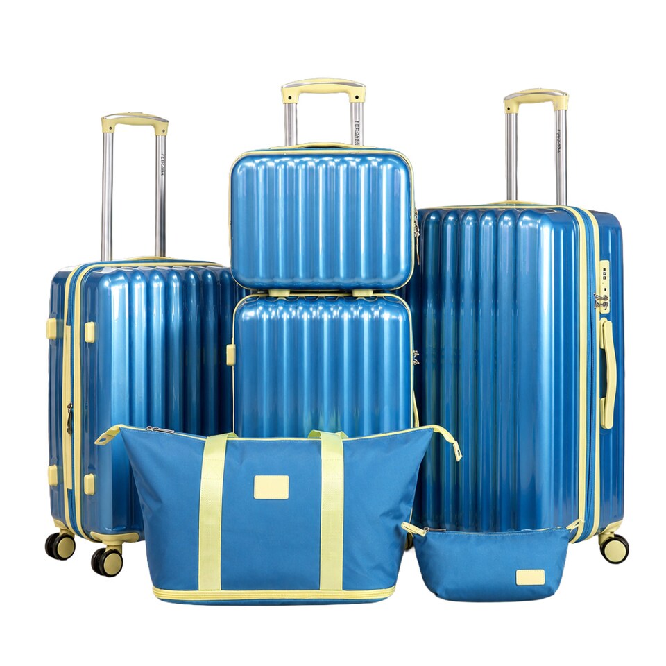 image 1 of Fergana 6 Piece Hard Shell Luggage Set Lightweight Spinner Suitcases TSA Lock Travel Set Baby Blue