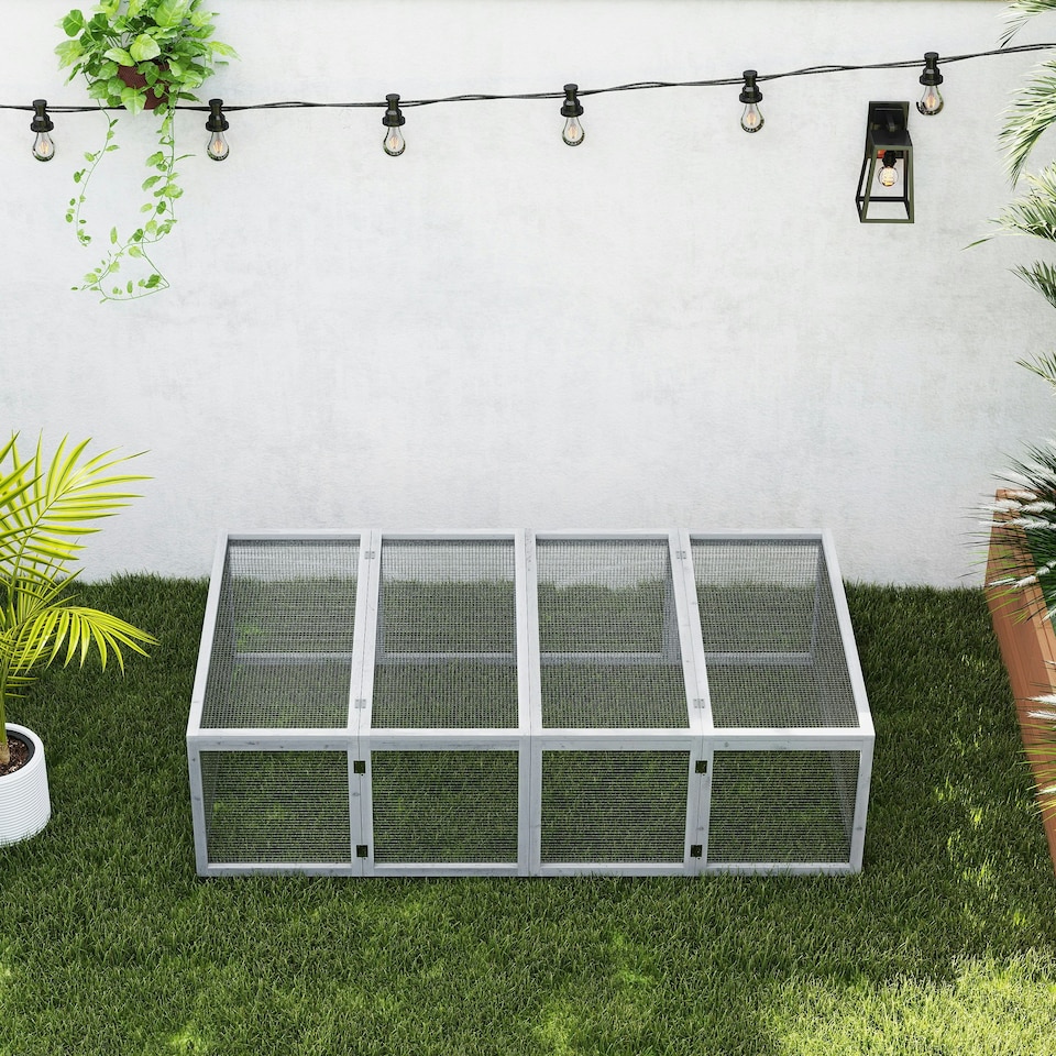 image 1 of PawHut Rabbit Hutch Cage, Wooden Outdoor Run with Openable Roof, Grey