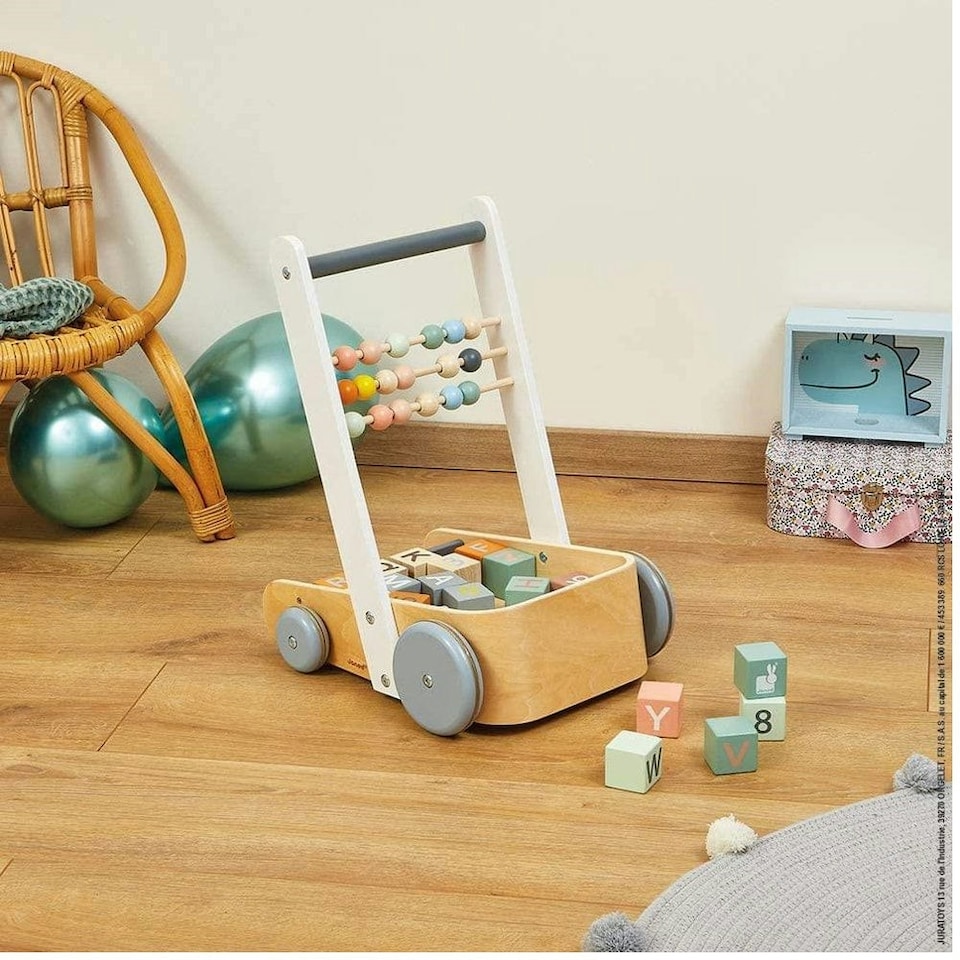 image 1 of Janod Sweet Cocoon Cart with ABC blocks