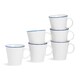image 1 of Nicola Spring 380ml Farmhouse Mugs - Set of 6 Porcelain Tea & Coffee Cup Rustic Cottage Drinkware with Rolled Rim & Comfort Handle | White | White/Blue Rim | 12.5 x 10 x 9.5 CM | 6