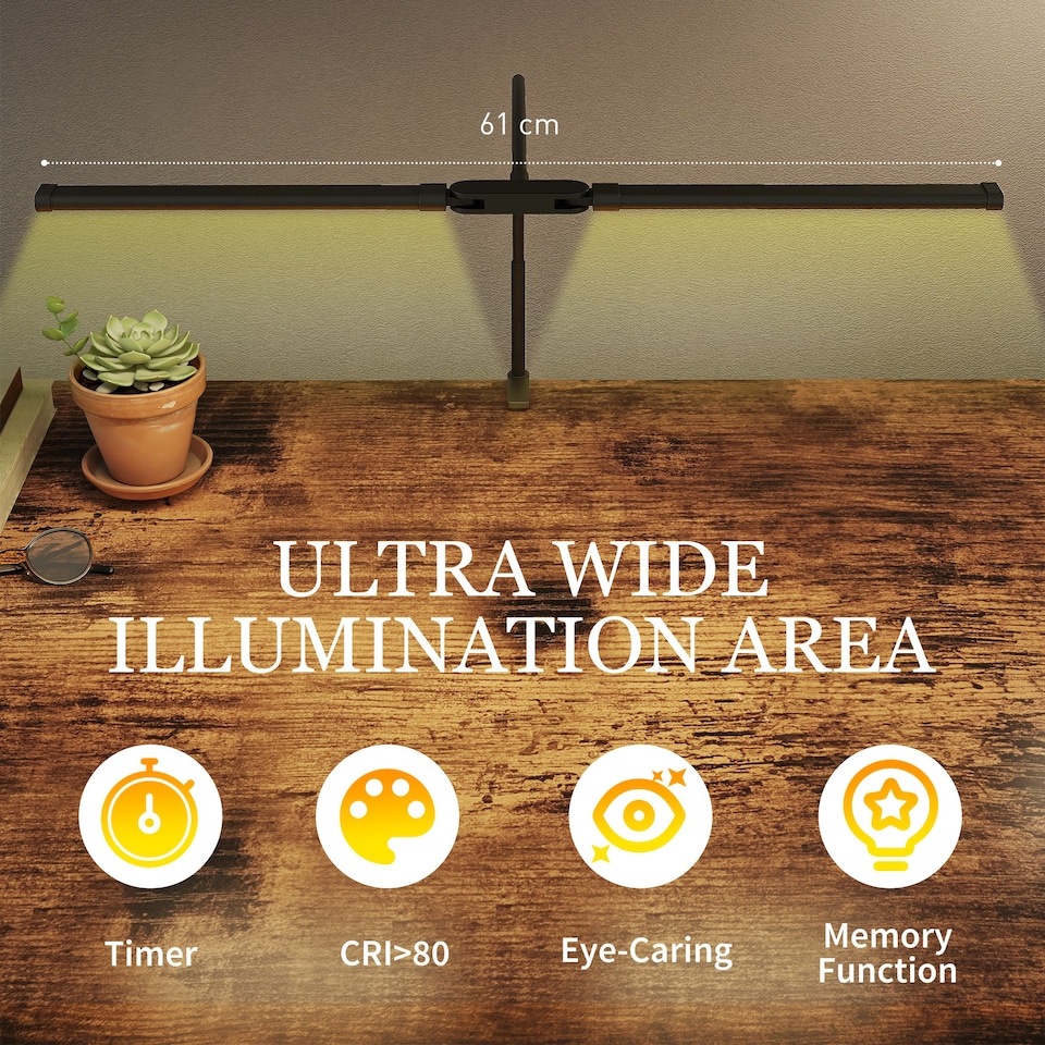 image 1 of HOMCOM Double Head Table Lamp with 3 Colour Modes & 10 Dimmable, Black