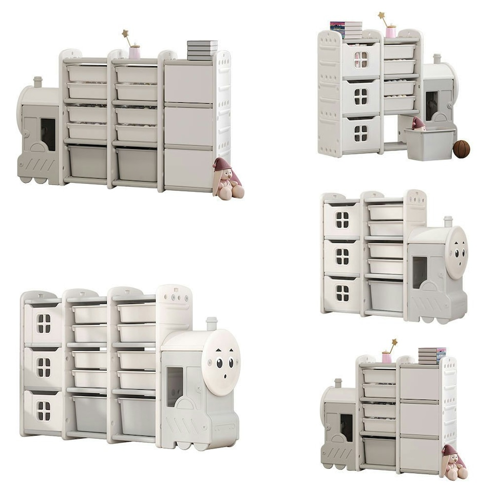 image 1 of Living and HomeTrain-Shaped Toy Storage Rack with Drawers - 96*33*85cm