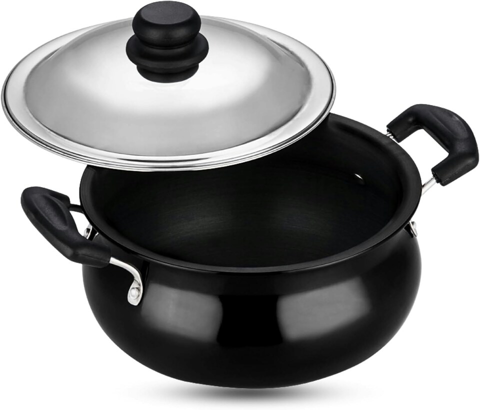 image 1 of Vinod Black Pearl Hard Anodised Non Stick Handi with Lid - 3 Litre (Copy)