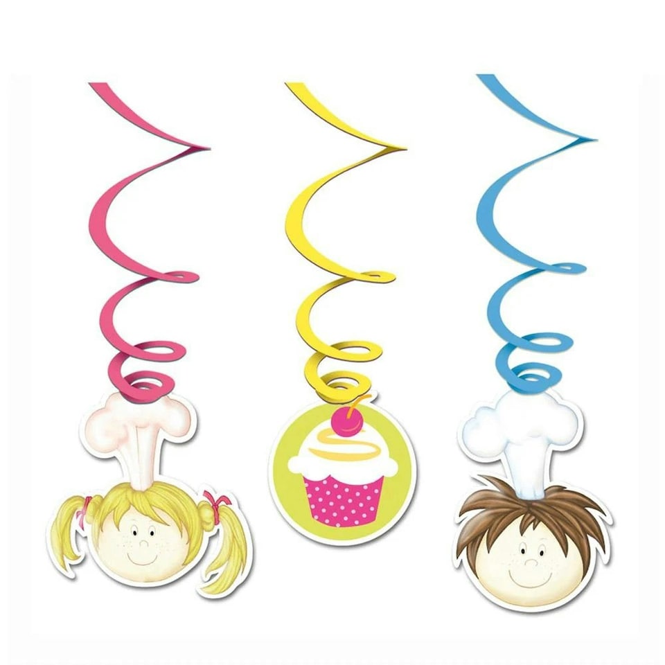 Little Cooks Cut Out Hanging Decoration - Yellow/Blue/Pink - One Size
