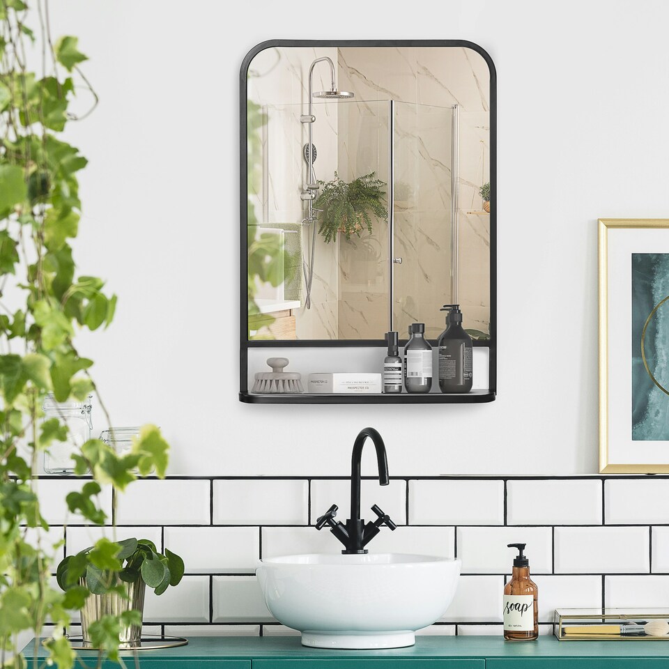 image 1 of HOMCOM Rectangle Wall Mirror with Shelf 70 x 50 cm, for Living Room, Bedroom