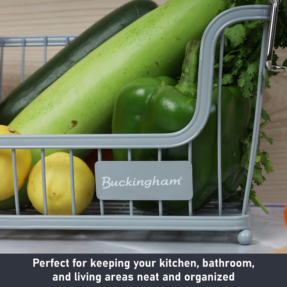 image 1 of Buckingham Multi-Purpose Stackable Storage Organising Basket 30.5 x 16 x 15 cm Light Grey